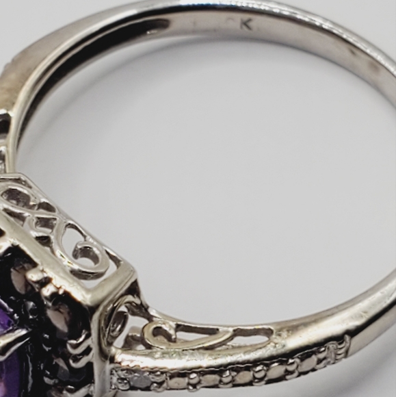 10k Solid White Gold Amethyst & Smokey Quartz Ring - Picture 4 of 15